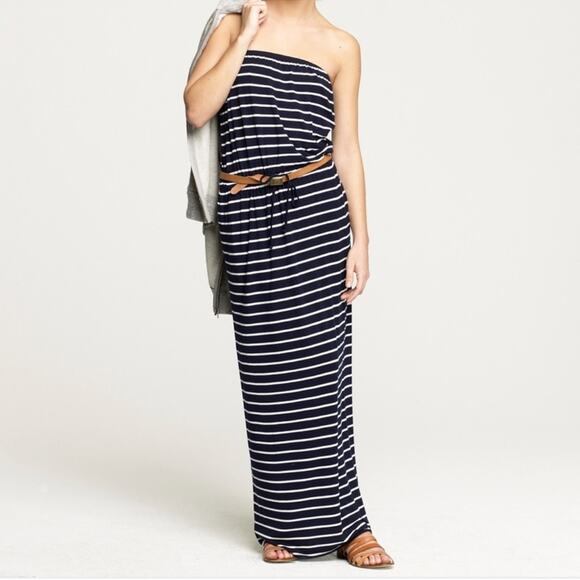 J. Crew Strapless Nautical Striped Maxi Dress Black White Size S - Picture 1 of 5